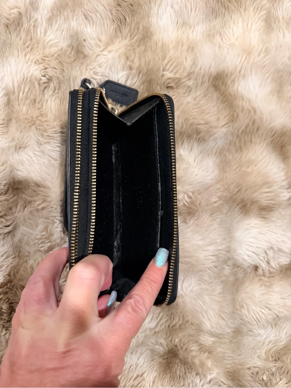 COACH Signature Zip-Around Wristlet Wallet – Brown & Black